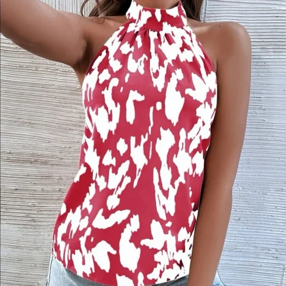 Boho leopard print open back halter top rust brown - Picture 7 of 16